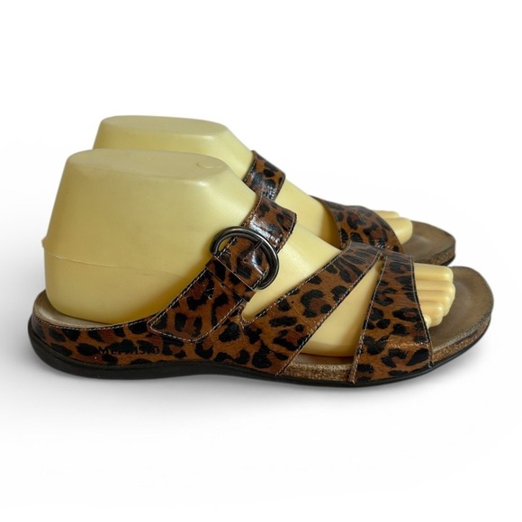 Mephisto Shoes - Mephisto Leopard Print Leather Adjustable Buckle Slide Sandals Women 8.5 EU 39